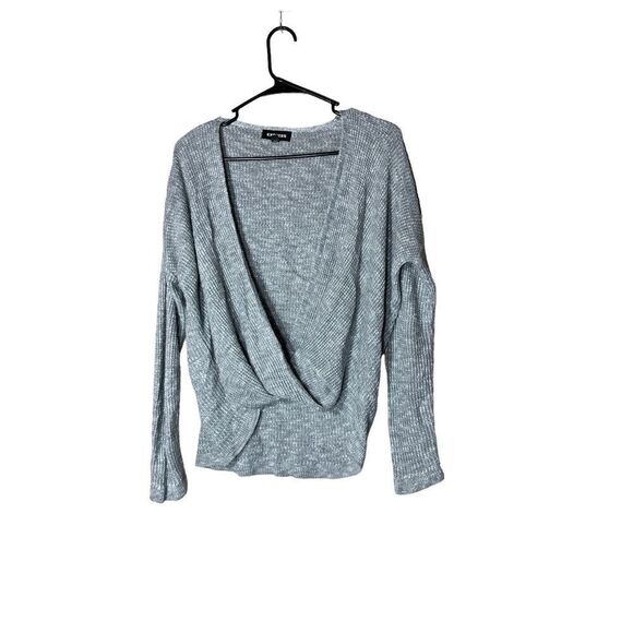 Express Women’s Deep Cut Gray Long Sleeve Top Size XS - Picture 1 of 8